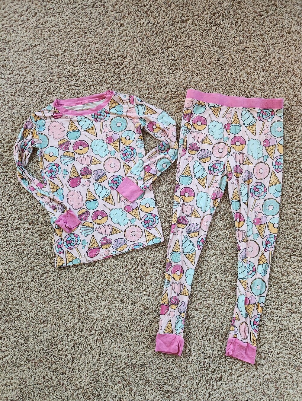 Little Sleepies 2 Piece Pajamas Pink Sweet Treats Long Sleeves Size 7/8